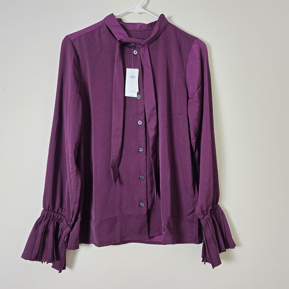 Banana Republic Blouse Long Sleeve Pleated Cuff NWT Womens Extra Small Purple